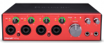 Interface audio rouge Focusrite Clarett+ 4Pre avec commandes de gain et entr�es micro en fa�ade
