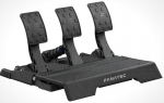 P�dalier Fanatec CSL Elite Pedals V2 � trois p�dales noires avec frein Load Cell et capteurs magn�tiques.